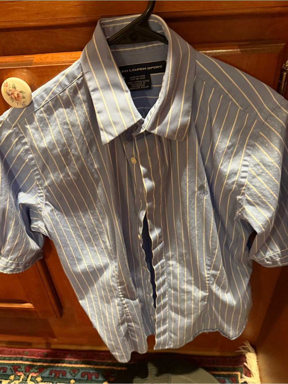 Ralph Lauren Light Blue and White Striped Short-Sleeve Button-Down Shirt